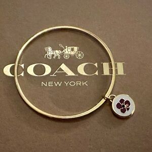 Coach White & Purple Crystal Enamel Poppy Flower Charm Skinny Bangle Bracelet